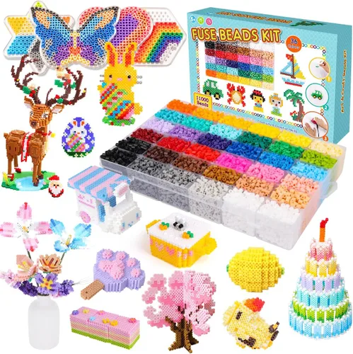 Meland Kit de cuentas de fusible, 11,000 cuentas de 36 colores para manualidades para niñas de 5 a 12 años, juego de cuentas derretidas de 0.197 in