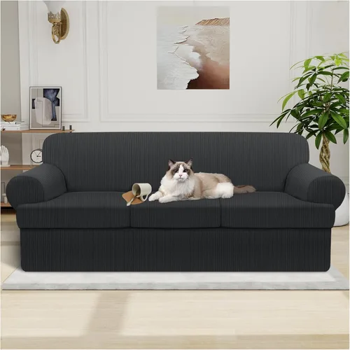 Miniatura 40 de Funda impermeable para silla con brazos, juego de 2 piezas, funda a rayas para 1 sofá separado con cojín en T, fundas de sillón de tela