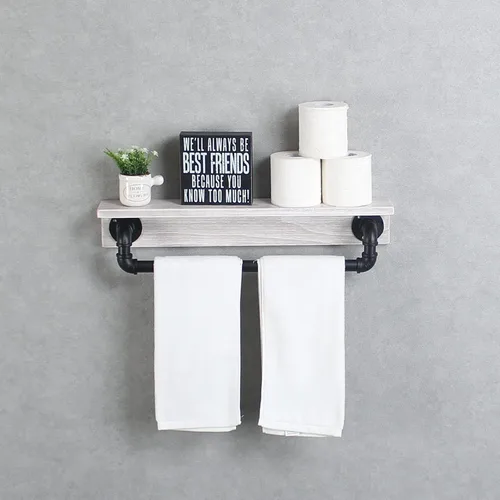 Miniatura 17 de MBQQ Estante de tubo industrial, estante de pared rústico con toallero, toalleros de granja de 20 pulgadas para baño, estantes flotantes montados