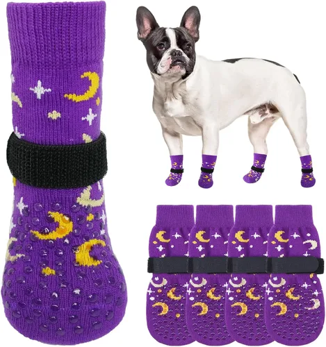 Miniatura 26 de SCENEREAL 6 piezas de calcetines antideslizantes para perros para prevenir lamido de patas para pavimento caliente/frío, calcetines de agarre
