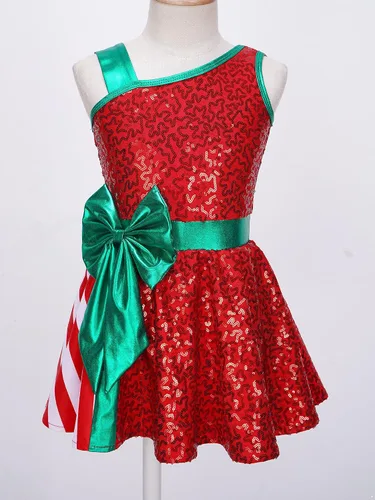 Miniatura 3 de Moily Kids Girls Christmas Dance Costume Sequins Figure Skating Dress Tutu Ballet Leotard Holiday Party Fancy Dress