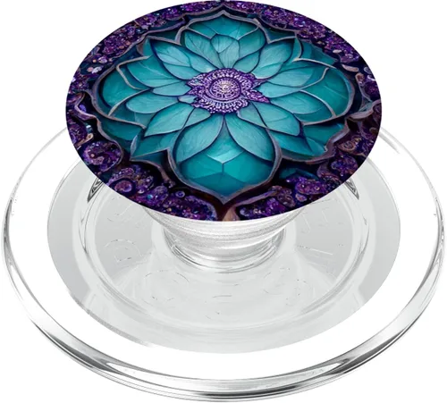 Miniatura 8 de PopSockets intercambiables con patrón de mandala morado verde azulado