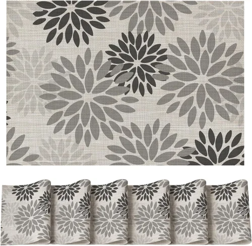 Miniatura 35 de Artoid Mode - Juego de 4 manteles individuales de vinilo con diseño floral, resistentes al calor, lavables, antideslizantes, de PVC, para decoración