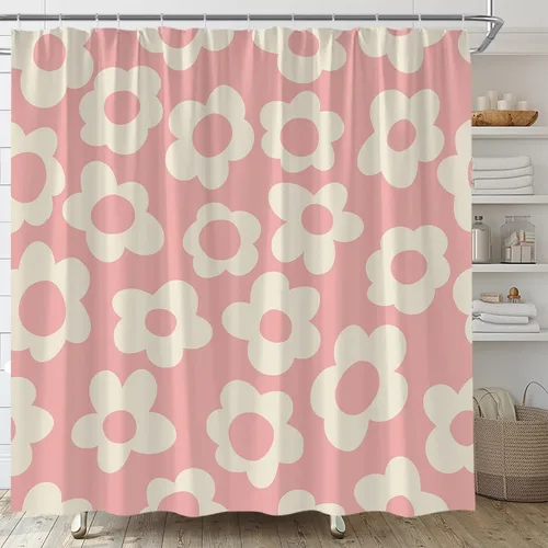 Miniatura 7 de Cute Retro Flower Shower Curtain Groovy Vintage Floral Funky Hippie Pastel Black Beige Daisy Abstract Aesthetic Fabric Bathroom Curtain Set with