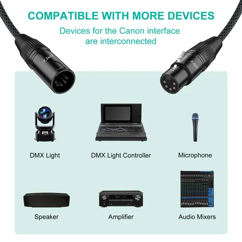 Miniatura 2 de J&D Cable XLR DMX de 5 pines, DMX512 XLR de 5 pines macho a hembra, conectores chapados en plata y trenza de nailon azul, 5 pies
