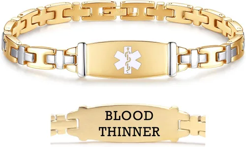 Miniatura 110 de LinnaLove Lady Medical Alert - Pulseras médicas de acero inoxidable para mujer, 7.5 pulgadas