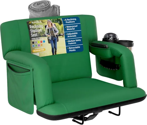 Miniatura 12 de Asientos de estadio reclinables para gradas con respaldo – Cojín ancho para silla de grada, reposabrazos, bolsillos grandes y múltiples