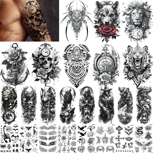 Miniatura 11 de Aresvns Tatuajes temporales de brazo completo para hombres y mujeres (19 x 7 pulgadas), tatuajes de manga impermeable y de larga duración
