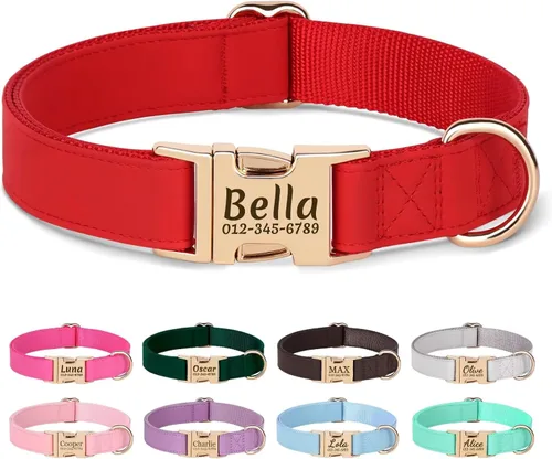Miniatura 13 de PET ARTIST Collares de perro personalizados, collar de perro rosa grabado personalizado con etiqueta de nombre silenciosa, hebilla dorada