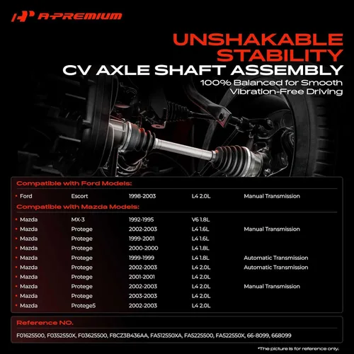 Miniatura 2 de A-Premium Conjunto de eje de eje CV compatible con Ford Escort 1998-2003 y Mazda MX-3 92-95, Protege 99-03, Protege5 02-03, 1.6L 1.8L 2.0L, lado
