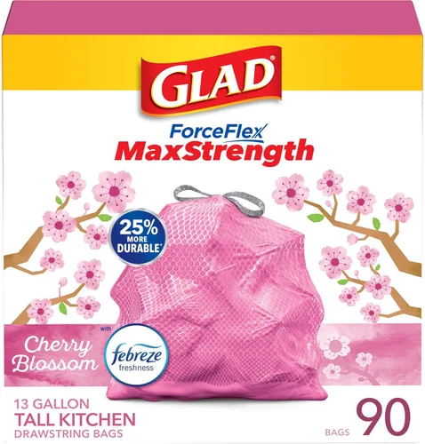 Miniatura 17 de Glad - Bolsas de basura altas para cocina ForceFlex MaxStrength, 13 galones, flor de cerezo, 34 unidades (el embalaje puede variar)