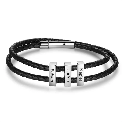 Miniatura 9 de Pulsera personalizada para hombre pulsera familiar con nombres grabados, colgante de plata para padre, marido, abuelo, regalo del día del padre