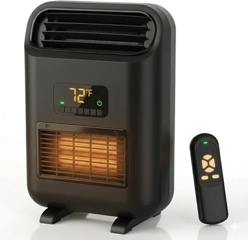 Comfort Zone Soporte de pared de 18 pulgadas y calentador de espacio independiente - Calentador eléctrico de 1500 W con control remoto, termostato