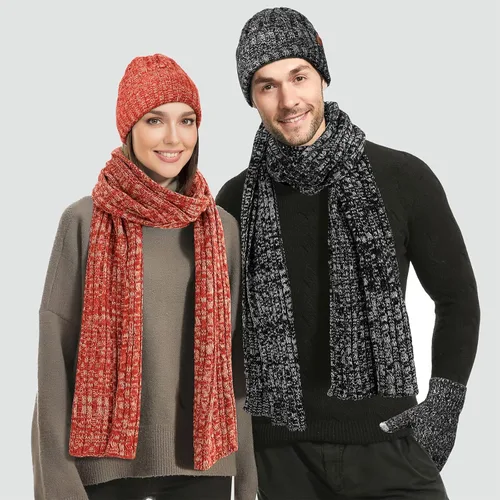 Miniatura 4 de Conjunto de guantes de bufanda para mujer gorro 3 en 1 bufanda larga y guantes de pantalla táctil para mujeres y hombres suave y cálido para regalo