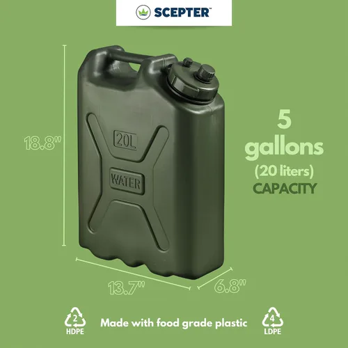 Miniatura 2 de Scepter Contenedor de agua portátil de estilo militar para acampar y al aire libre, 5 galones, color verde, dispensador de bebidas e hidratación