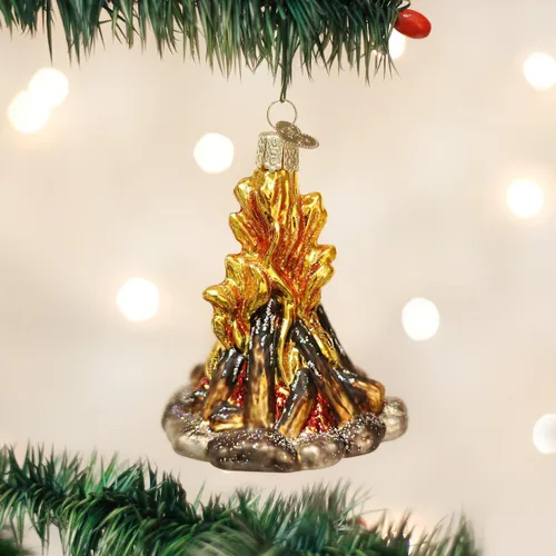 Miniatura 2 de Old World Christmas Adornos: Camping al aire libre Colección de adornos soplados de vidrio para árbol de Navidad, fogata Hoguera