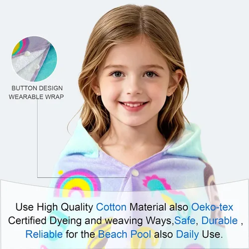 Miniatura 3 de VOOVA & MOVAS Toalla de playa con capucha para niños de 3 a 8 años, 30 x 50 pulgadas, suave, gruesa, grande, 100% algodón, absorbente para playa