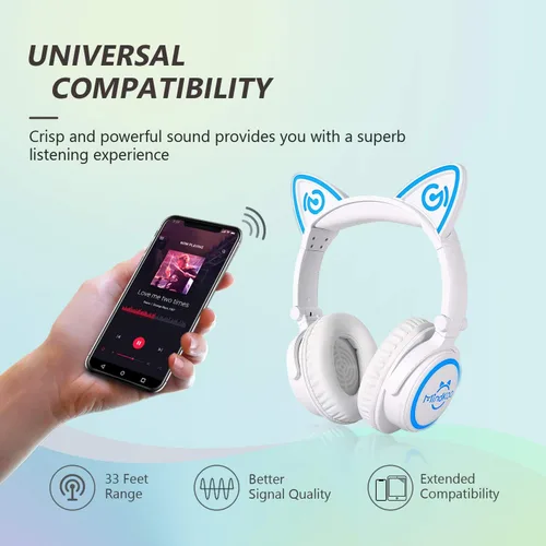 Miniatura 5 de Auriculares para niños, auriculares con orejas de gato con cable e inalámbricos, luces LED, auriculares Bluetooth inalámbricos plegables