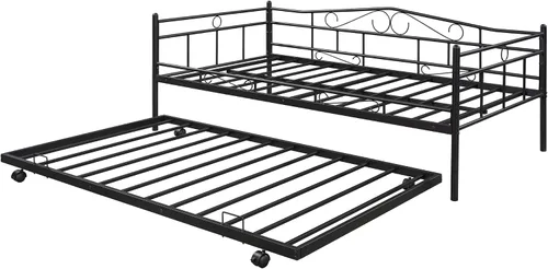 Miniatura 7 de Sofá cama y nido con marco de metal, tamaño individual sobre doble, ruedas integradas, no necesita somier