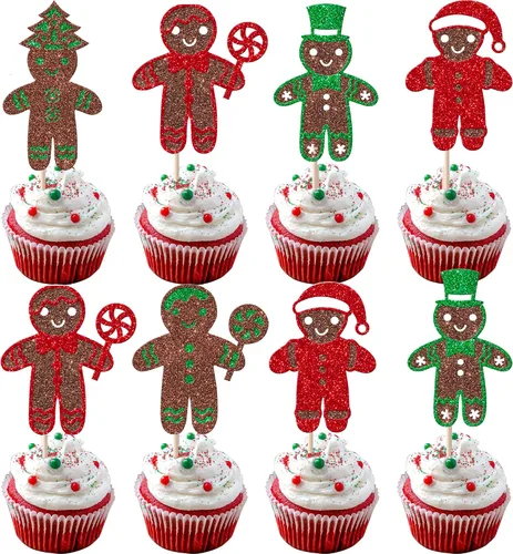Miniatura 30 de Rsstarxi Paquete de 24 Adornos para Cupcakes Oh Baby de Navidad con Purpurina, Sombreros de Navidad, Palillos para Cupcakes de Baby Shower para Baby