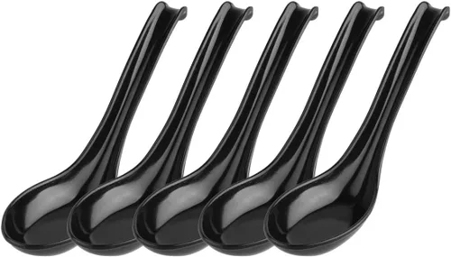 Aislor Juego de cucharas de sopa de 5/10 unidades, cucharas de ramen asiático multicolor para aperitivo, color negro, talla única A