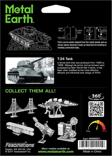 Miniatura 2 de Metal Earth T-34 Tank 3D Metal Model Kit Bundle con pinzas Fascinaciones