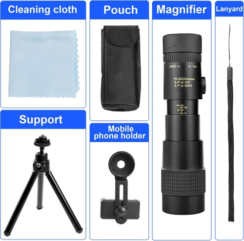 Miniatura 3 de Telescopio militar 10-300x40 – Monoculares para adultos de alta potencia, telescopio monocular compacto para caza, observación de estrellas