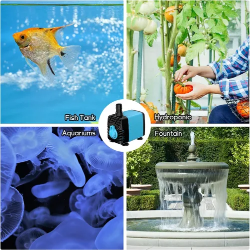 Miniatura 3 de POPOSOAP Bombas de agua para acuario de 280 GPH, bomba de fuente de elevación de 6.5 pies ajustable, bomba de agua sumergible ultra silenciosa de 20