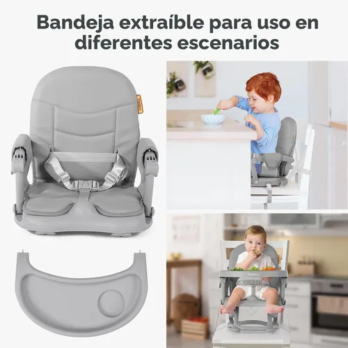 Miniatura 4 de YOLEO Silla alta para bebé, asiento elevador para mesa de comedor, sillas altas plegables con alturas ajustables, asiento elevador de viaje con Gris