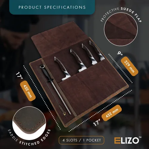 Miniatura 3 de ELIZO Rollo de Cuchillos de Cuero Bolsa para Cuchillos de Chef Rollo de Cuchillos de Chef Profesional Bolsa de Almacenamiento de Viaje Estuche
