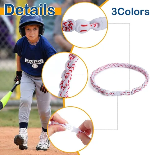 Miniatura 5 de Collar de béisbol de 18 pulgadas, regalos de goteo de béisbol, collares deportivos de tres trenzas, collares de titanio Tornado de cuerda deportiva