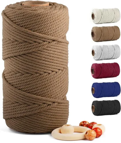Miniatura 20 de Cuerda de algodón para macramé de 5 mm x 109 yardas, ZUEXT 100% natural hecha a mano, cuerda de algodón trenzada de 4 hebras para colgar plantas
