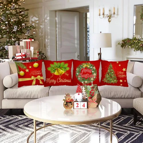 Miniatura 7 de Fundas de Almohada Feliz Navidad 12x12 Juego de 4 Fundas de Almohada de Terciopelo de Navidad Rosa Navidad Invierno Vacaciones Fundas de Almohada