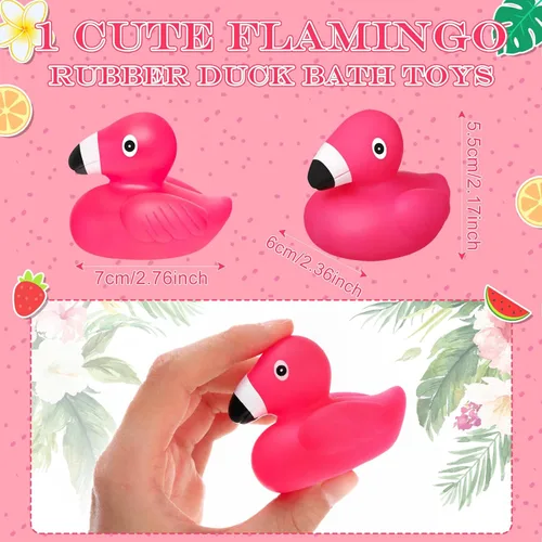 Miniatura 3 de Honoson 24 patos de goma flamencos a granel flamencos rosados recuerdos de fiesta juguete de baño piscina flotante chirriante patos de goma