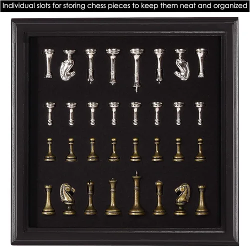 Miniatura 5 de AMEROUS Juego de ajedrez de madera de 12.5 pulgadas con piezas de ajedrez de metal, juego de mesa clásico con rey de 2.5"/almacenamiento para piezas