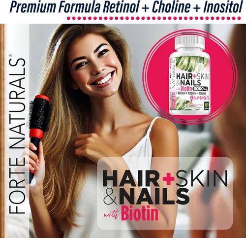 Miniatura 5 de Gomitas de biotina para el cabello y la piel, 5,000 mcg por porción, suplemento de belleza para un cabello más fuerte, vegano, suplemento kosher