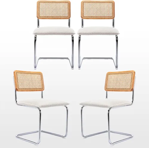 Miniatura 28 de Zesthouse Juego de 4 sillas de comedor de ratán natural, sillas de comedor modernas de mediados de siglo con respaldo de madera maciza y base
