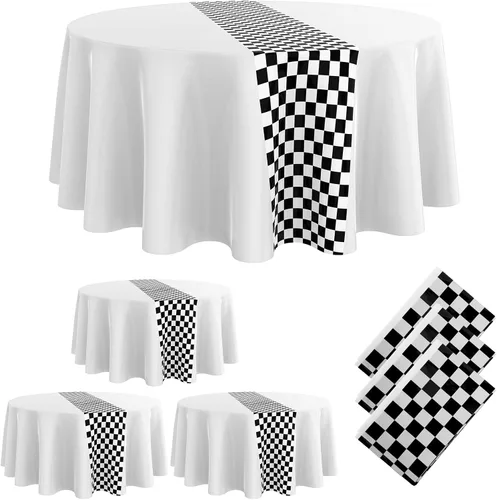 Miniatura 13 de Oudain 3 piezas de suministros para fiesta de cumpleaños de autos, decoraciones para fiestas de carreras, mantel redondo de carreras con bandera a