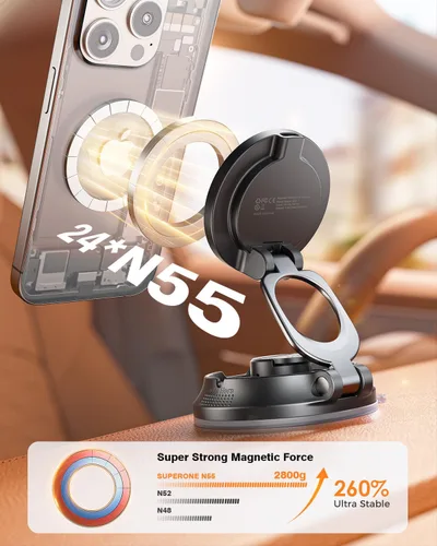 Miniatura 5 de SUPERONE Cargador de coche MagSafe, cargador de coche inalámbrico magnético de carga rápida de 15 W [88+LBS Ultra succión y 2800gf magnético fuerte]