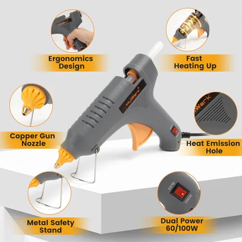 Miniatura 2 de Mulwark Kit de pistola de pegamento caliente de tamaño completo – Juego de pistola de pegamento industrial de alto rendimiento de doble potencia
