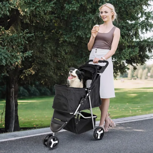 Miniatura 2 de ZENY Cochecito plegable para mascotas, cochecito para gatos/perros con 3 ruedas, carrito de paseo para mascotas, transportador de viaje para perros