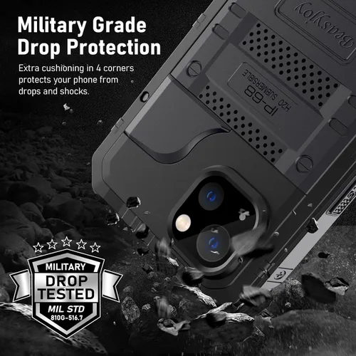 Miniatura 4 de Beasyjoy Funda impermeable para iPhone 13, funda de metal con protector de pantalla integrado, resistente protección de cuerpo completo, grado