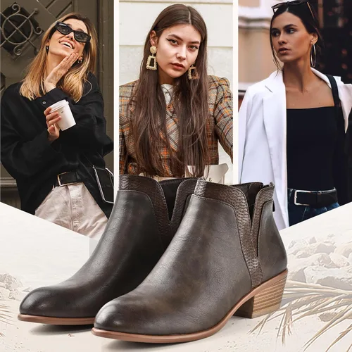 Miniatura 2 de SDONY Botines de tacón bajo para mujer, botines gruesos y elegantes con cremallera para mujer