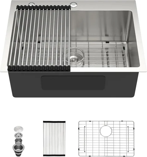 Miniatura 13 de Dcolora Fregadero de Lavandería Empotrable de 22x22 Pulgadas Calibre 16 de Acero Inoxidable de 12 Pulgadas de Profundidad Fregadero Utilitario de Un