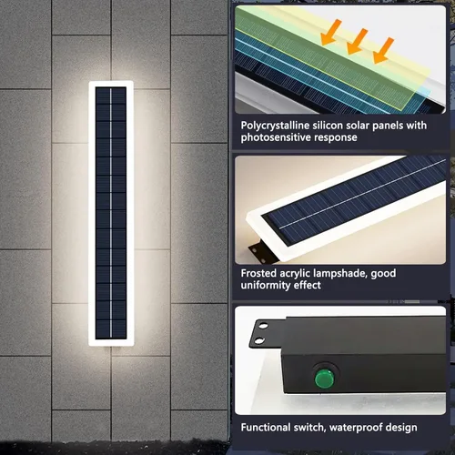 Miniatura 3 de Luces solares de pared LED impermeables para exteriores, 15.7 in de largo, pantalla de acrílico montada del atardecer al amanecer, 8 W, lámpara