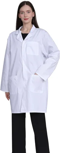 Miniatura 6 de Abrigo de laboratorio profesional para mujer, manga completa, mezcla de algodón, abrigo médico largo, blanco, unisex