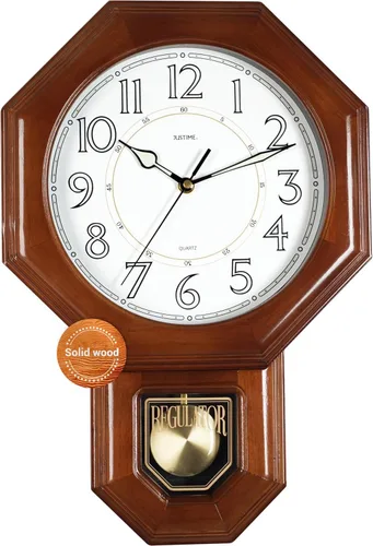 Miniatura 8 de JUSTIME Reloj de péndulo de madera maciza con carillones de estilo tradicional de escuela, con melodía de Westminster cada hora, fabricado en Taiwán
