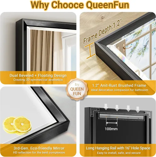 Miniatura 8 de Espejo de baño negro, espejo de baño biselado de 16 x 24 pulgadas para pared, espejo con marco negro antioxidante para decoración de baño, sala