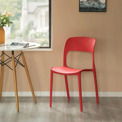 Miniatura 2 de Fabulaxe Silla de comedor moderna de plástico para exteriores con respaldo curvado abierto, juego de 2 unidades Juego de 2 rojo