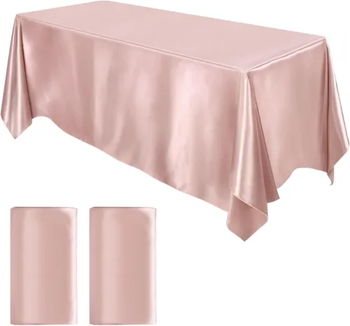 Miniatura 23 de MCEAST Paquete de 2 manteles rectangulares de satén de 102 x 58 pulgadas, mantel de seda brillante, decoración de mesa de tela suave para decoración